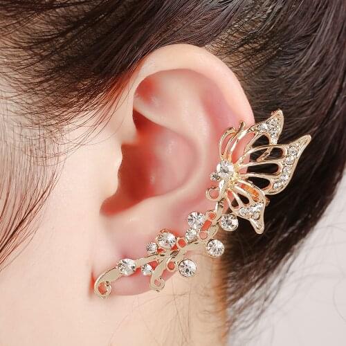 ZLDYOU Popular Piercing Jewelry Women Gift Crystal Ear Cuff Hollow Butterfly Zircon Flowers Earcuff Funcrional Clips Earrings