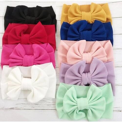 9 Colors 30pcs/lot Oversized 7" Girls Large Hair Bows Elastic Turban Head Wraps Girls Top Knot Hairband