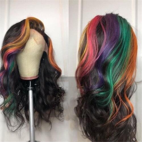 Preferred Black Rainbow Transparent Lace Wigs Preplucked Hairline Brazilian Remy Lace Front Human Hair Wigs For Black Women