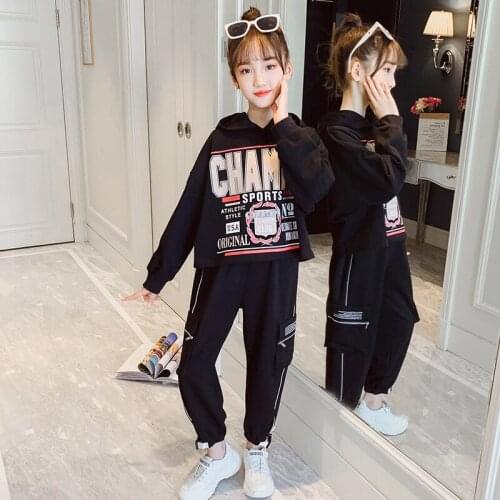 Hooded Pullover Childrens Clothes Set Baby Girls Tops+ Pants 2pcs/Set Kids Spring Summer Costume Teenage Girl Clothing High Qua