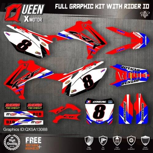 QUEEN X MOTOR Custom Team Graphics Backgrounds Decals Stickers Kit For HONDA 2014-2017 CRF250R 2013-2016 CRF450R 088