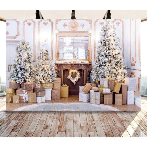 Christmas Tree Gifts Interior Decor Fireplace Photography Backdrops Bright Palace Photo Backgrounds Family Portrait Photophone