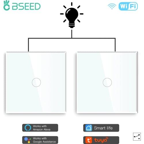 BSEED 2Pack Wifi Light Touch Switch 1Gang 1/2/3 way Smart Wall Switch Wireless Google Alexa Tuya Smart Home Switch 2 Positions