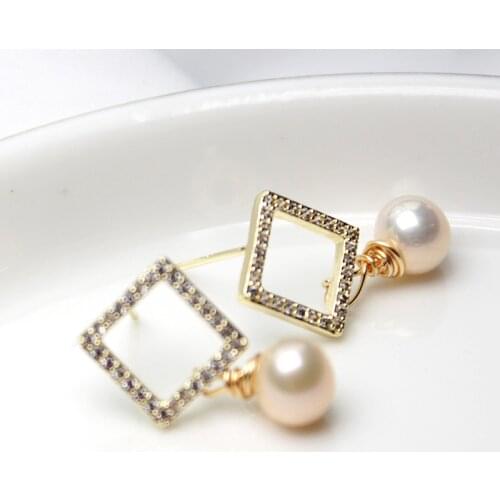 DAIMI Freshwater Pearl Earrings Geometric 925 Sterling Silver Earrings For Women