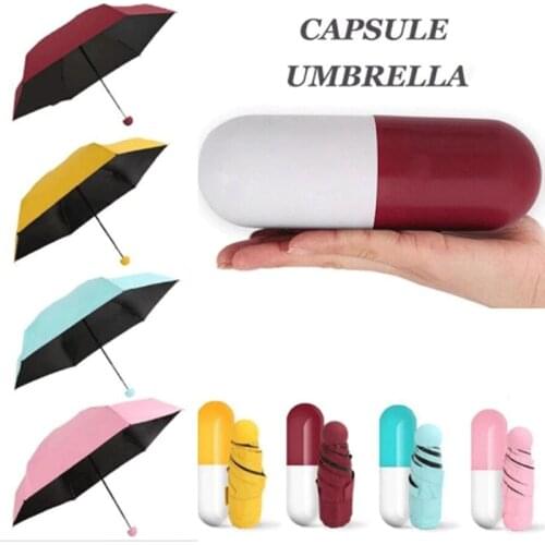 Mini Folding Capsule Small Umbrella With Pill Package Box Pocket Parasol Rain Anti-UV Portable Travel Umbrella Sunny Rainy Day