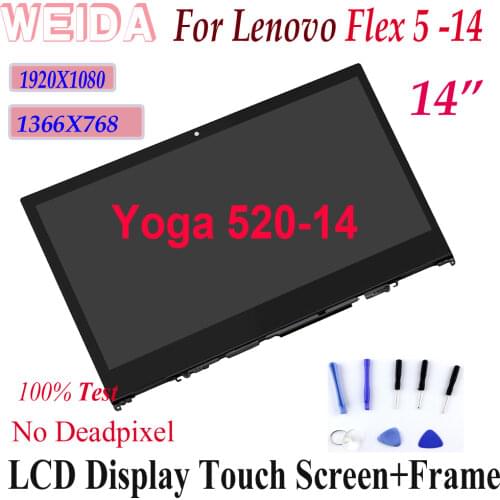 WEIDA LCD Replacment For lenovo Flex 5-14 14" Touch Screen Digitizer Panel LCD Assembly Yoga 520 14