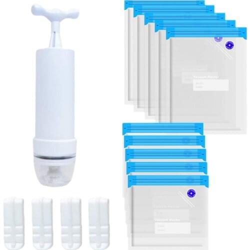 Sous Vide Bags 15Pack Reusable Electric Vacuum Food Storage Save Sealer Cooker with 1 Hand Pump,2 Size Sealed Bag,4 Clip