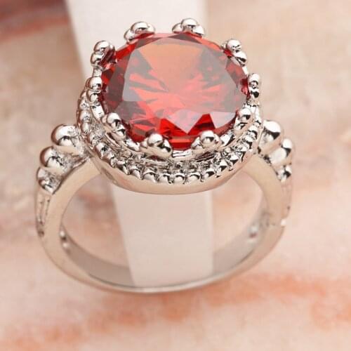 Gorgeous Red Garnet 12*12mm Semi-precious Stone Silver Cool For Women Ring Q2215