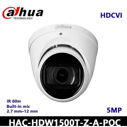 Dahua 5MP Starlight HDCVI POC IR Eyeball Camera HAC-HDW1500T-Z-A-POC Built-in mic IR 60 m 2.7 mm–12 mm 16:9 video output