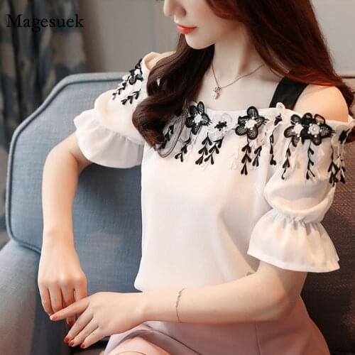 Sweet Short Sleeve Women Tops Slash Neck Womens Clothing New Summer Pink Chiffon Women Blouse Shirt Fashion 2020 Blusas D836 30