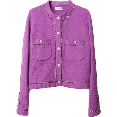 Women purple knitted jackets 2020 fashion single breasted chains coats female spring autumn loose coat girls chic y577