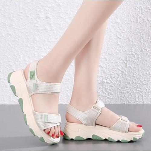 2021 Summer Women Platform Sandals Black Adjustable Hook Loop Chunky Sandals Female Wedges Shoes Sandalia Feminina