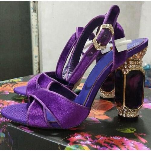 Moraima Snc Fashion Peep Toe Thick Heels Woman Sandals Crytsal Embellished Ankle Strap Wedding Shoes Woman Cutouts Dress Heels