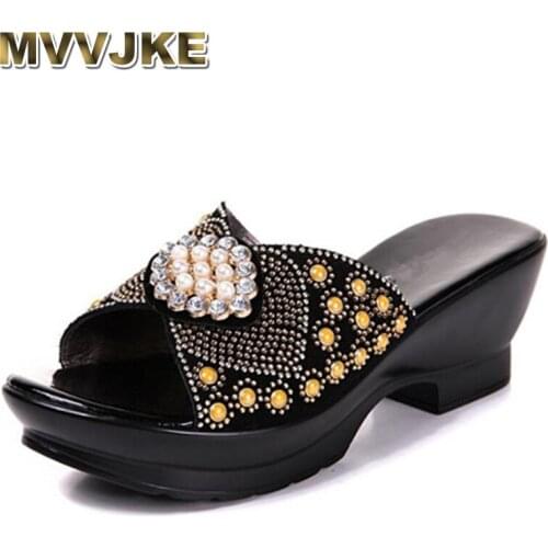 MVVJKE Noble elegant pearl rhinestone summer women sandals slippers 2020 new comfort wedges summer shoes fashion sandals women