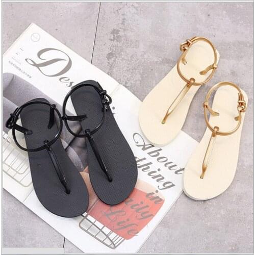 Plus Size Open Toe Ladies Sandals hot NEW Summer Flat Sandals Women Simple Bright Color Buckle Studded Beach Shoes girl