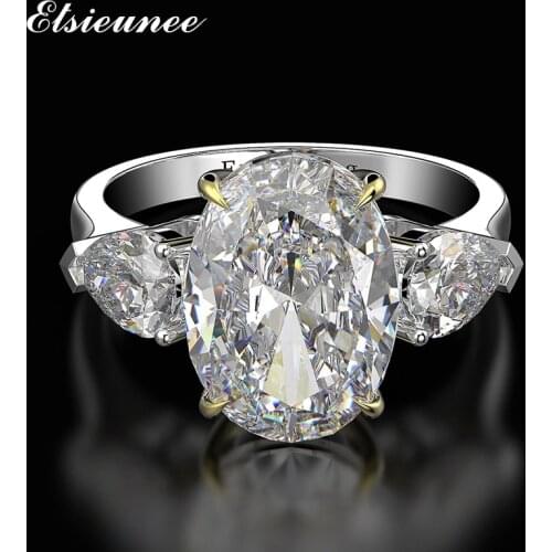ELSIEUNEE 100% Solid 925 Sterling Silver Created Moissanite Diamond Gemstone Wedding Engagement Ring Fine Jewelry Drop Shipping