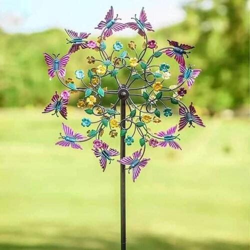 1pcs Colorful Butterfly Garden Wind Spinner Iron Stakes Patio Windmill For Outdoor Courtyard Garden Decoration