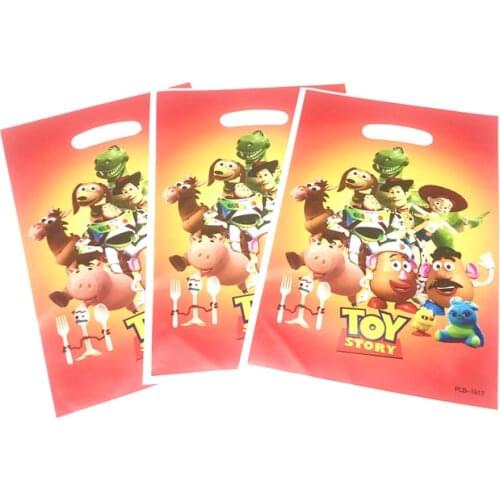 10pcs/lot Toy Story 4 Gift Bags Kids Birthday Party Decorations Toy Story Plastic Supplies Candy Bags Toy Story Loot Bags Supply