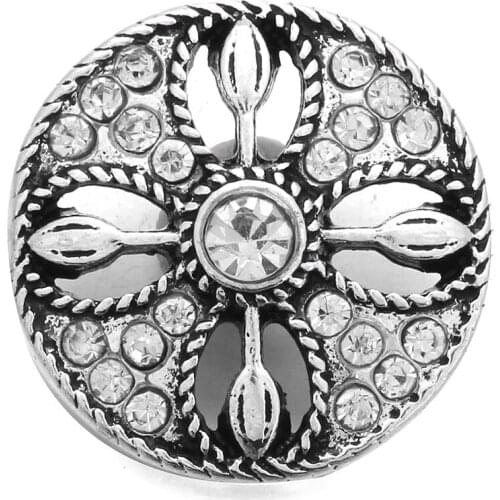 10pcs/lot New High Quality Flower Snap Buttons Hollow White Rhinestone Snap Fit 18mm Snap Jewelry Metal Buttons Bracelet