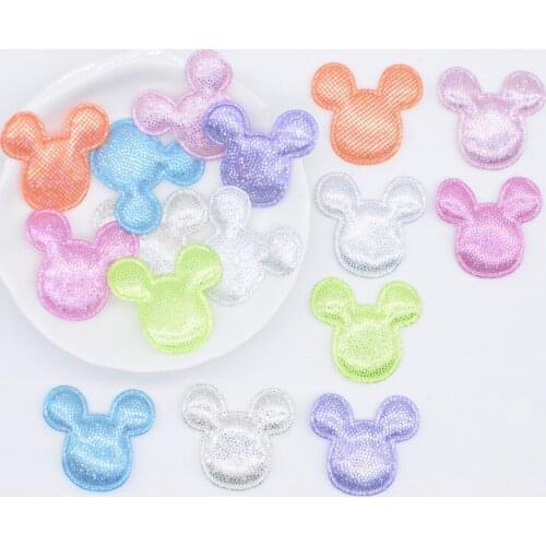 100Pcs 28*26mm Colorful Fabric Mouse Head Applique Padded Patches for DIY Clothes Hat Headwear Hairpin Bow Festival Decor P49