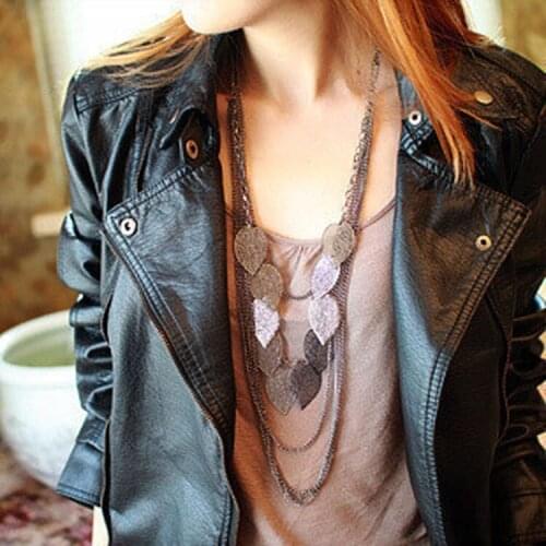 2020 Hot Selling Bohemian Style Nightclub Item Jewelry Alloy Leaf Multilayer Sweater Chain for Women Wholesale