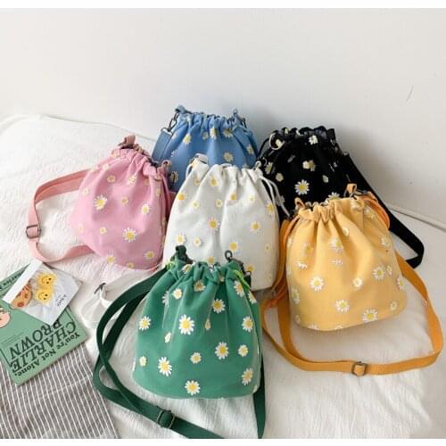 2020 Fashion Trend Women Summer New Cute Daisy Pattern Crossbody Bag Messenger Shoulder Handbags Ladies Stylish Bucket Purse
