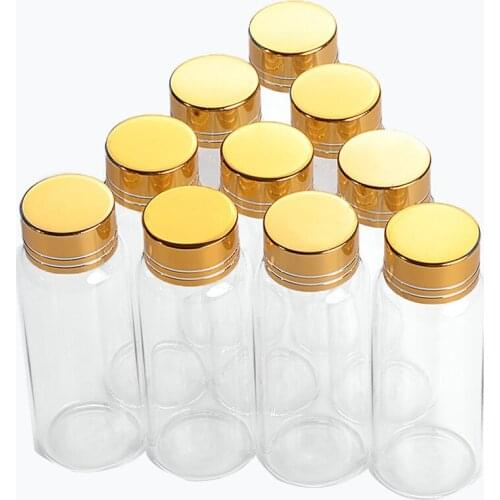 27*70mm 24pcs 25ml Glass Bottles Aluminium Screw Golden Cap Empty Transparent Clear Liquid Gift Container Wishing Bottle Jars