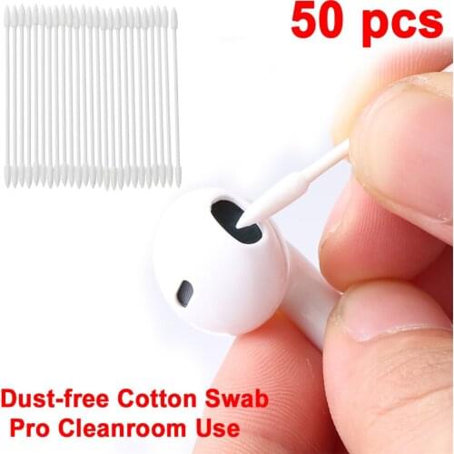50Pcs Disposable Dust-free Cotton Sticks Double Head Cleaning Swab For AirPods Earphone Cellphone Cleaning Use Tools
