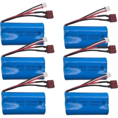 6pcs 7.4 V 1500 mAh model aircraft Helicopter high-discharge 15c 18650 2S 12428 RC Car 7.4V lithium batteries T Plug