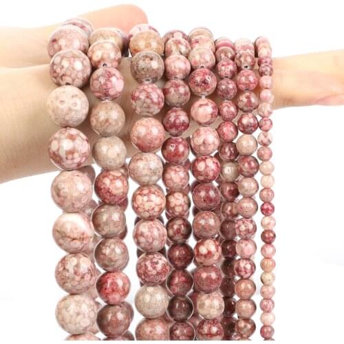 Natural Stone Beads Red Chrysanthemum Stone Round Loose Spacer Bead For Jewelry Making DIY Bracelet Accessories 4/6/8/10/12MM