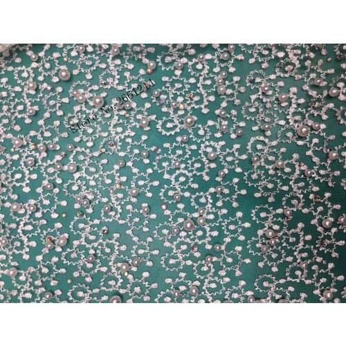 BZL-1214741 French Lace Fabric With beads and stones High Quality African beaded Lace Fabric in white color
