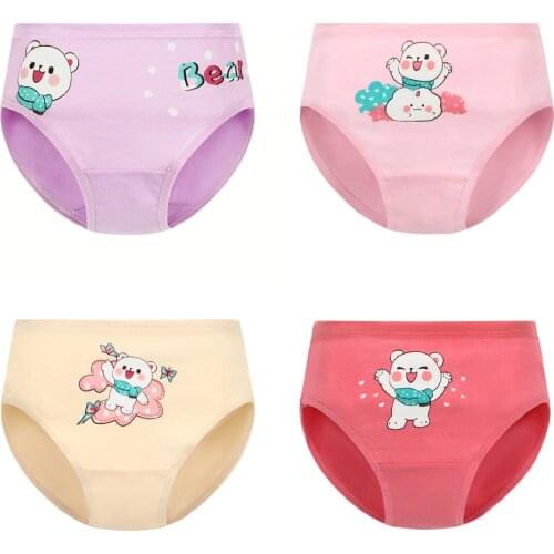 4 Pcs/Pack Pure Cotton Cartoon Animals Pattern Children Underwear Girls Pink Panties Kids Briefs Child Girl Pants 2-12 Years