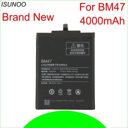 ISUNOO 5pcs/lot 4000mAh BM47 Battery For Xiaomi Redmi 3S Redmi 3X Redmi 4X Hongmi 3 S Redrice Hongmi 3 Bateria