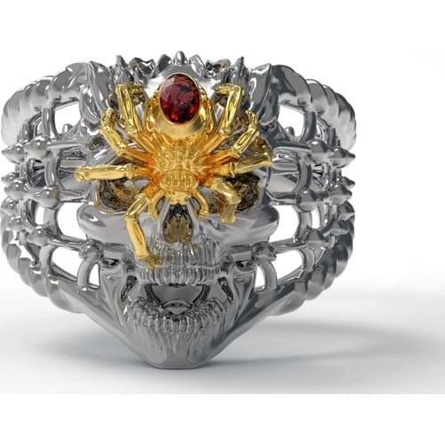 Secret Boy Retro Silver Colour & Gold Color Spider Skull Ring Cubic Zirconia Halloween Party Gothic Jewelry Gifts