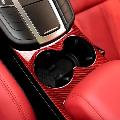 Red Genuine Carbon Fiber For Porsche MACAN 2014-2021 Car Water Cup Holder Frame Cover Trim Styling Sticker
