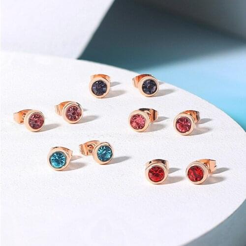 Round Earrings for Men Women Jewellry Cute Silver Color CZ Zircon Earrings Crystal Earrings Birthday Stone Gifts Party Jewelry