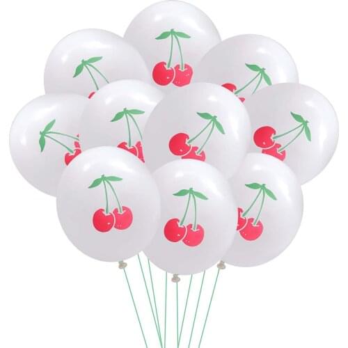 10 pcs 12inch Balloons Print Lovely Decorative Cherry Pattern Photo Props Latex Balloon for Birthday Festival Party