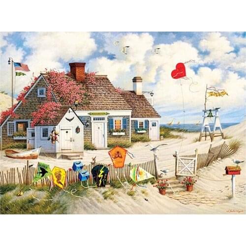 Diamond Painting Kit Beach Cottage Full Drill, Paint with Diamonds Art Rhinestone Embroidery Cross Stitch Craft Decor