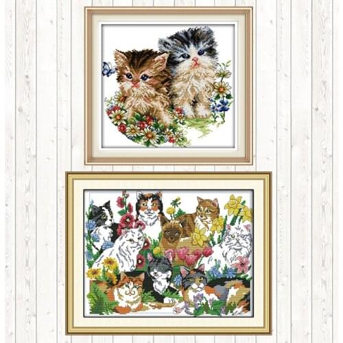 Cat Lovers 14CT 11CT Counted Stamped Handmade Cross Stitch Embroidery Kit DIY Needlework Crafts DMC Cotton Thread Printed Canvas