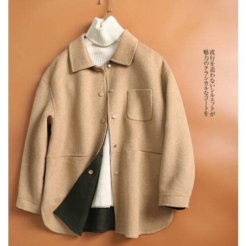 Mozuleva High Quality Double Sided Wool Coat Women Autumn Winter Japanese Style Loose Long Woolen Coat Hand-Stitched Outwear