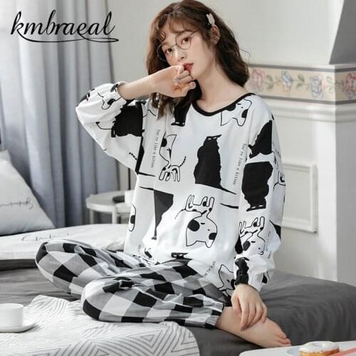 Pajamas Cartoon Cotton Sleepwear for Women Long Pants Long Sleeved Autumn Spring Loungewear Leisurewear Home Clothing Homewear