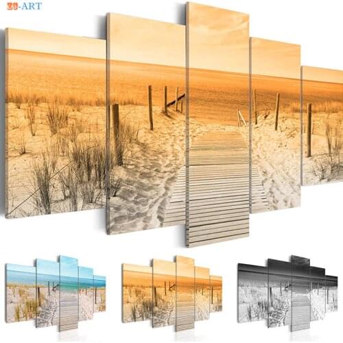 Sandy Beach Poster Ocean Wall Art Canvas Art 5 Panel Canvas Painting Wall Art Wall Pictures for Living Room Coastal Decor