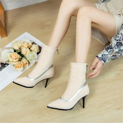 PXELENA 2020 New Elegant Fashion Sexy Ankle Boots Thin High Heels Pointed Toe Nightclub Office Lady Short Boots Woman Plus Size