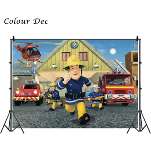 Fireman Sam Photography Backdrop Boys Firefighter Engine Birthday Party Kids Photo Background Prop Booth Decoration Banner