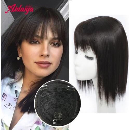 Aidaiya Synthetic Hair Topper With Bangs 3Clips In Toupee Hairpieces Topper Hair For women Straight Hair Extension Middle Part