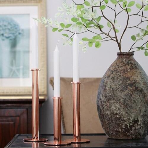 Nordic Type Wrought Iron Silver And Rose Gold Candle Holder Candlestick Decoration Home Living Room Dining Table Decoration