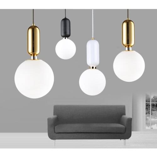Post modern glass ball led pendant lamp vintage pendant light frosted glass ball hanging light white/ black/gold