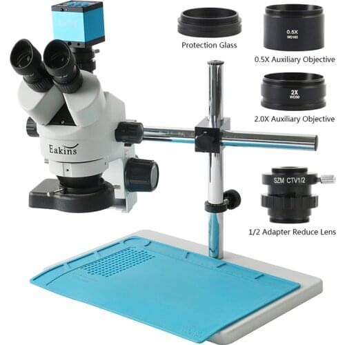 Trinocular Stereo Microscope Simul-Focal 7X 45X Continuous Zoom + USB HDMI 1080P 16MP TV Digital Video Camera TF Card Recorder