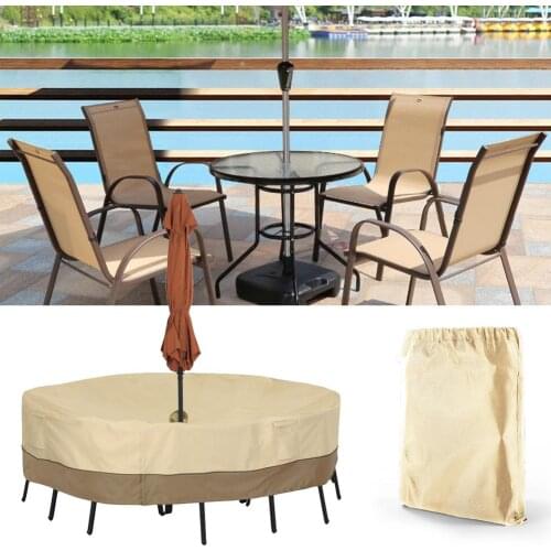 Waterproof Outdoor Patio Garden Round Table Cover Garden Furniture Duse Cover Protection Dustproof Cover with Umbrella Hole
