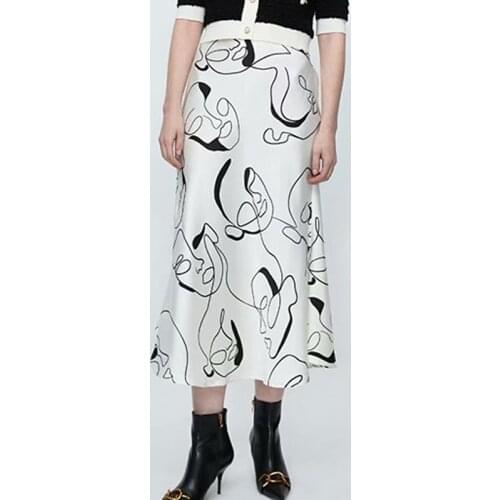 High quality fashion print skirt long zipper temperament skirt summer white skirt